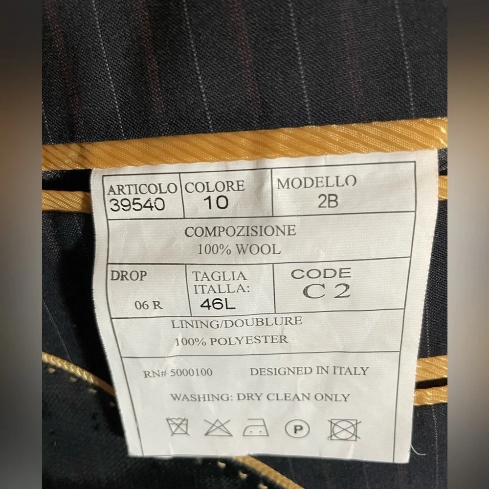 Ezra K Signature Gold Super 120’s Wool Suit Blue Jacket 46L Pants 40L Italy EUC